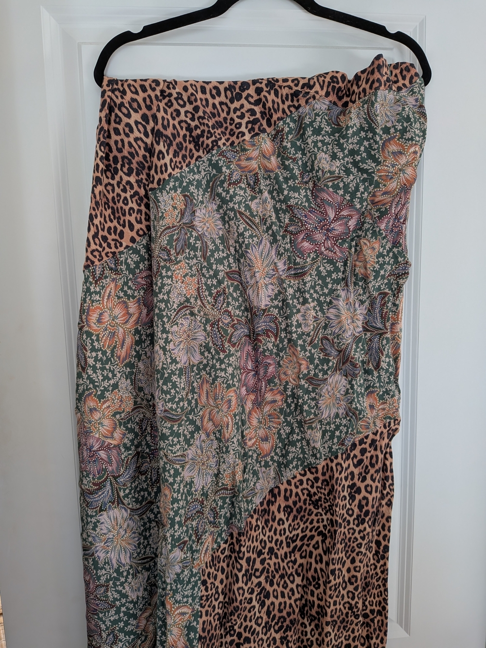 Floral and Leopard Print Maxi Skirt - Green/Pink